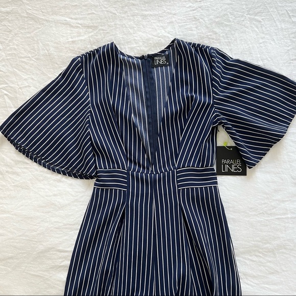 PARALLEL LINES Pin Stripe Plunge Front Short Sleeve Jumpsuit with Side Slits - Picture 5 of 10
